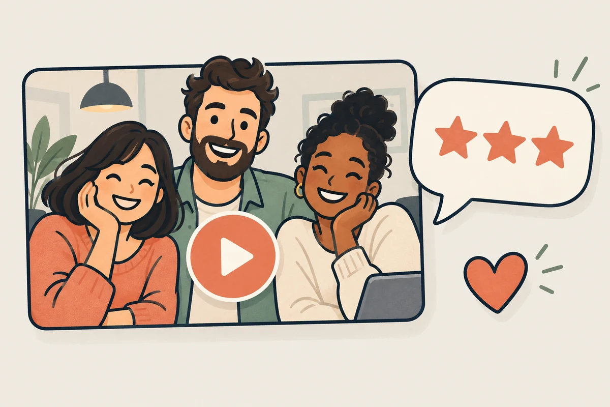 A welcoming team on an employer page, with a video and a review symbol.
